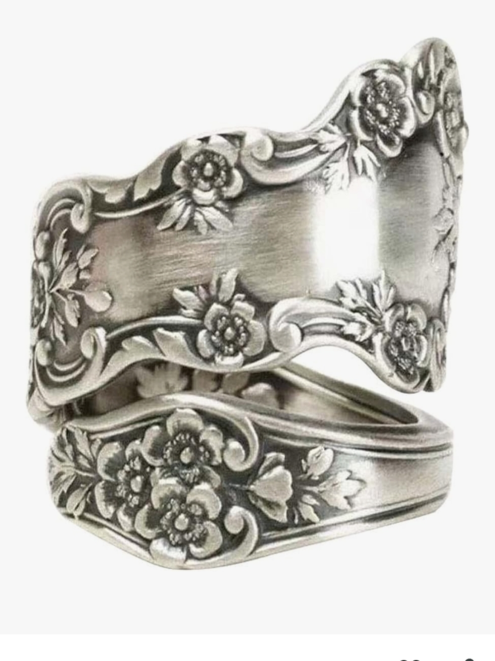 Silver Floral Spoon Ring - Adjustable Vintage Style